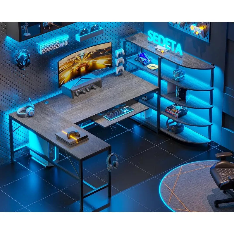 L Shaped Computer Desk with Storage Shelves