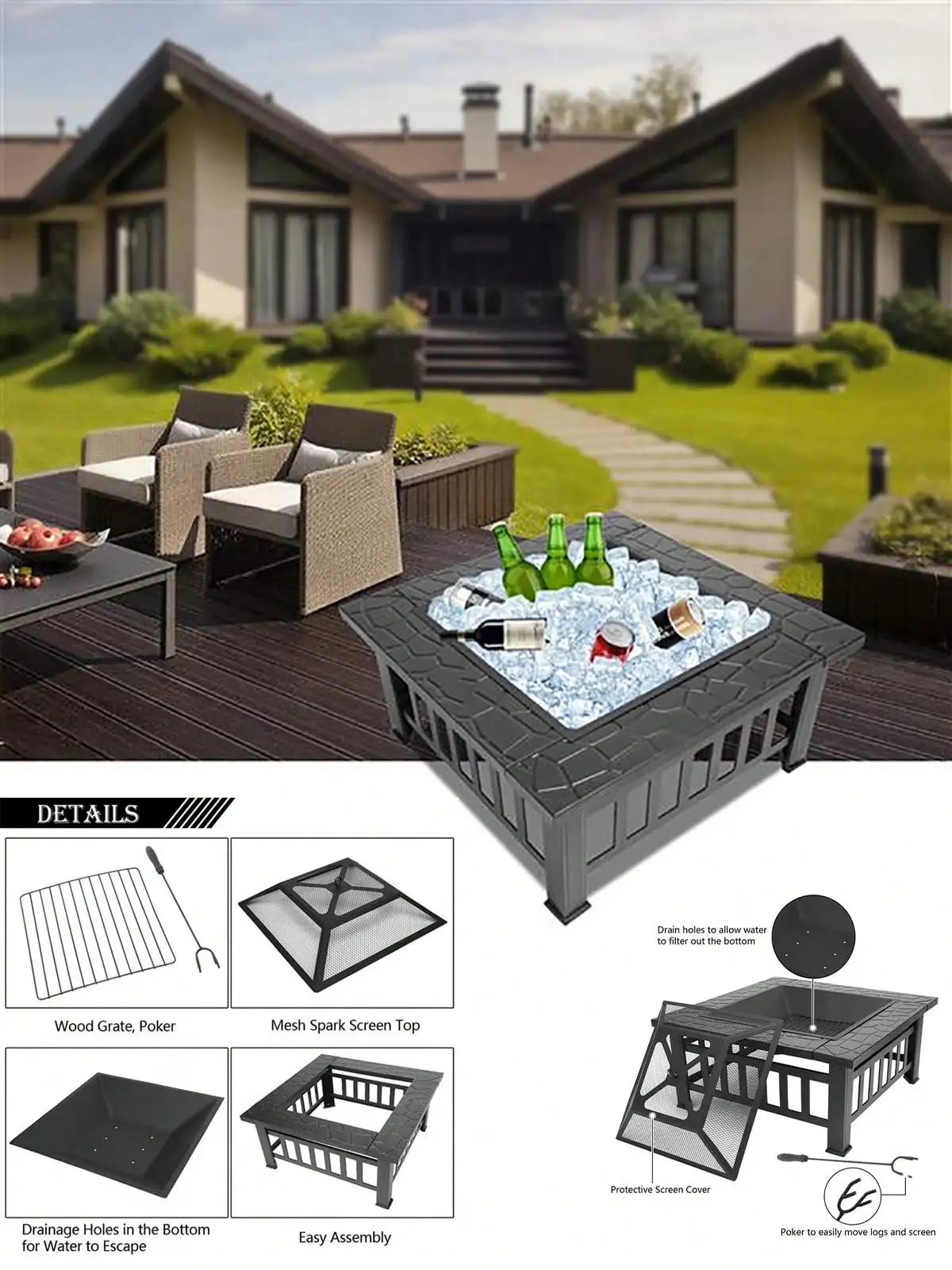 32-inch Portable Courtyard Metal Fire Bowl