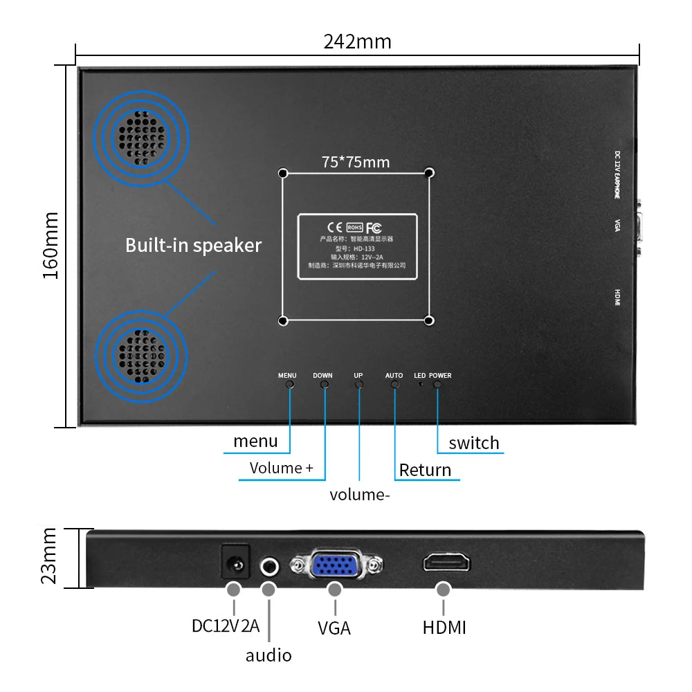 10.1″ 1920X1200P Portable monitor IPS HD LCD Computer