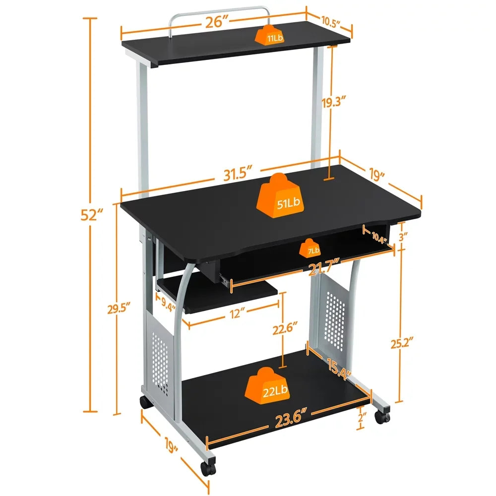 Portable Computer Desk with 4 Storage Shelves and Keyboard Tray