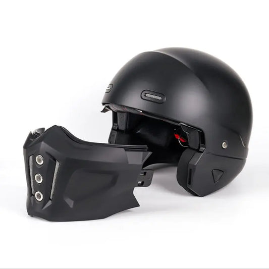 Retro Modular Matte Black Helmet