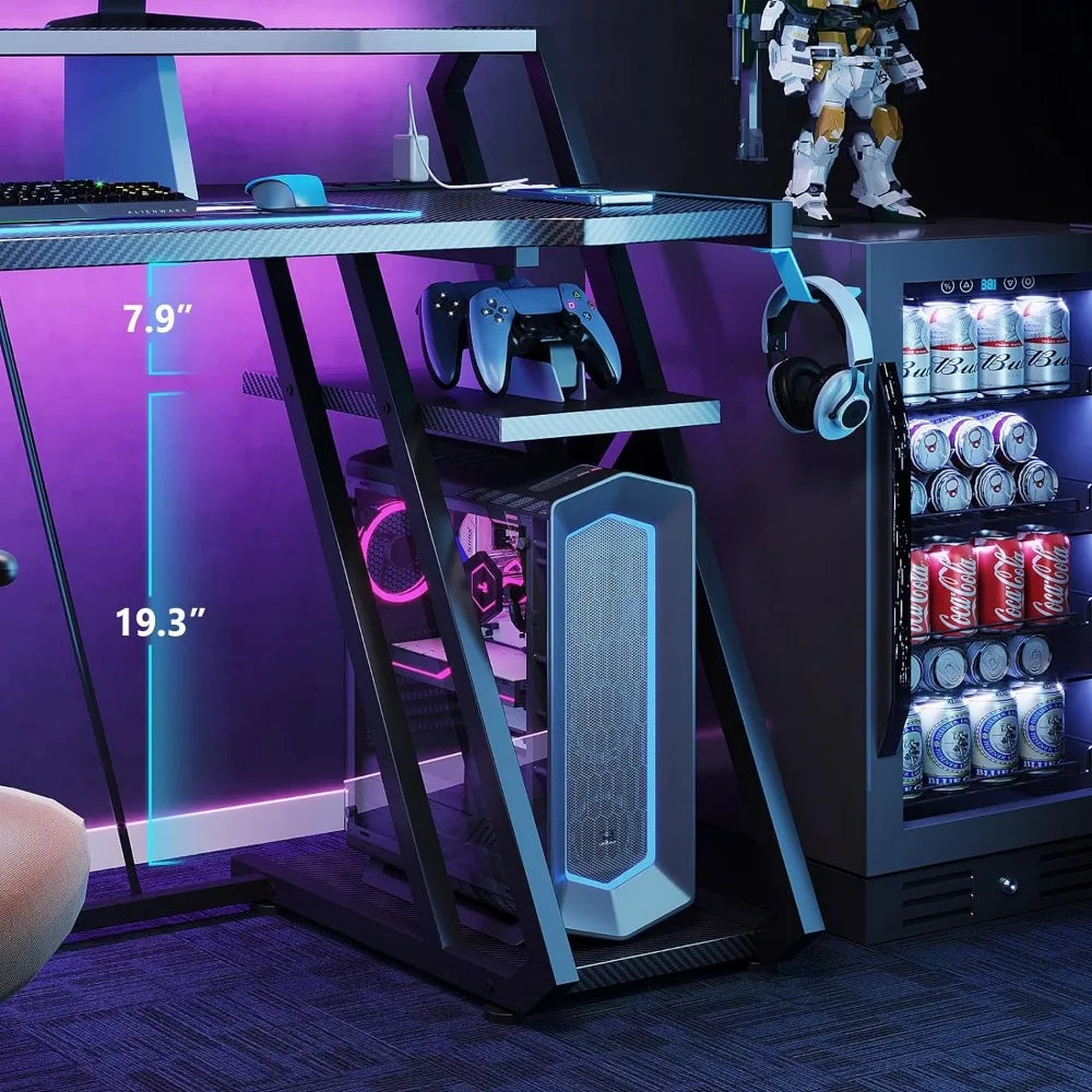 Computer Desk with Power Outlet & LED Lights