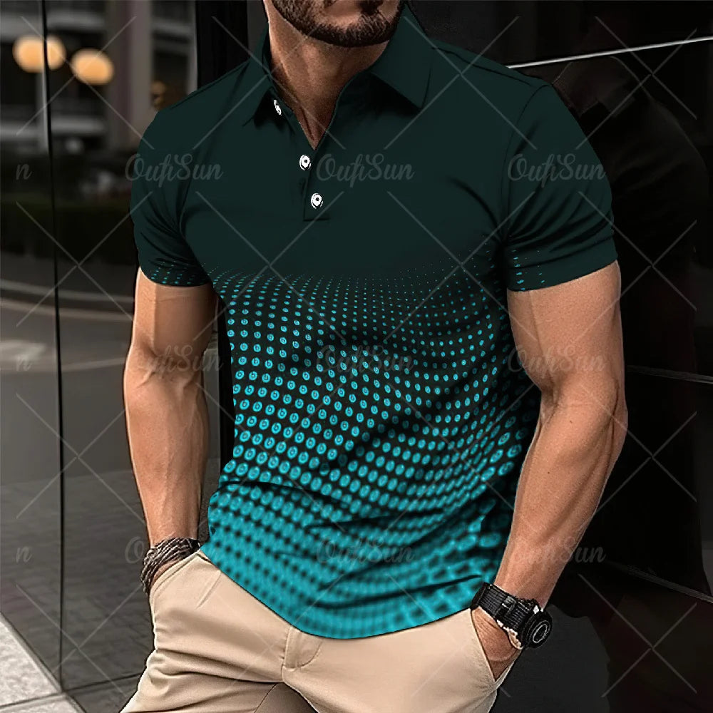3D Thin Line Stripe Polo T Shirt