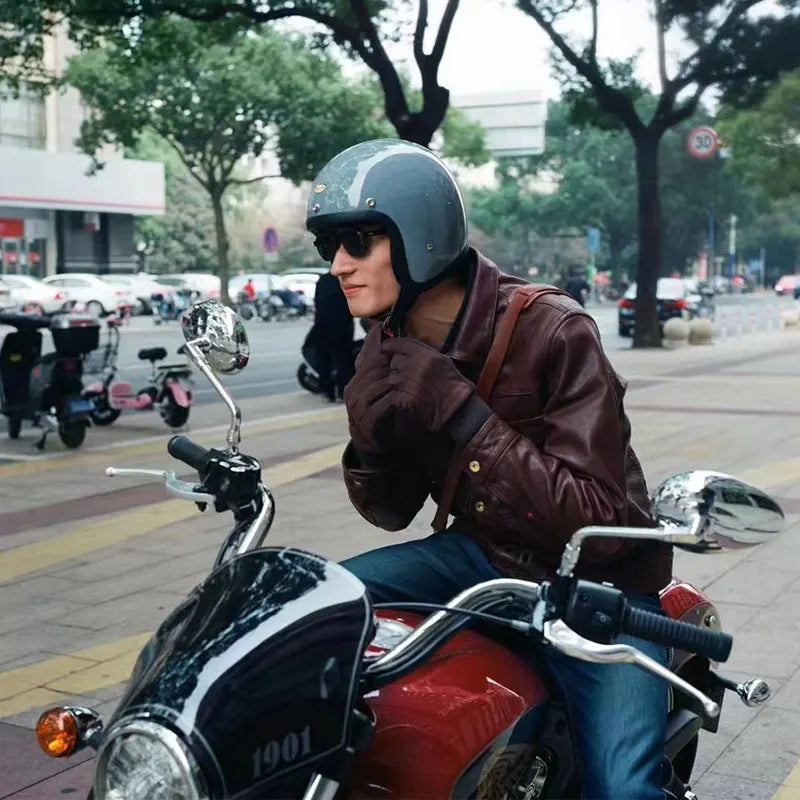 Vintage Fiberglass Open Face Motorcycle Helmet