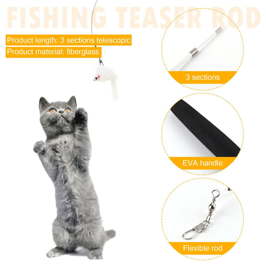 Cat Teaser Wands Three-section Telescopic Fishing Pole Toys