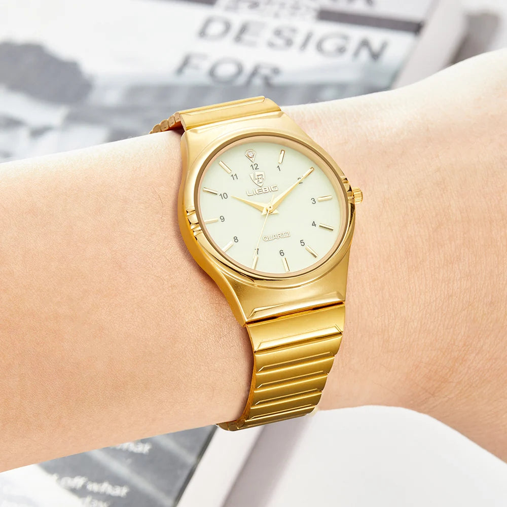 Ladies Luxury Golden Quartz Wristwatch