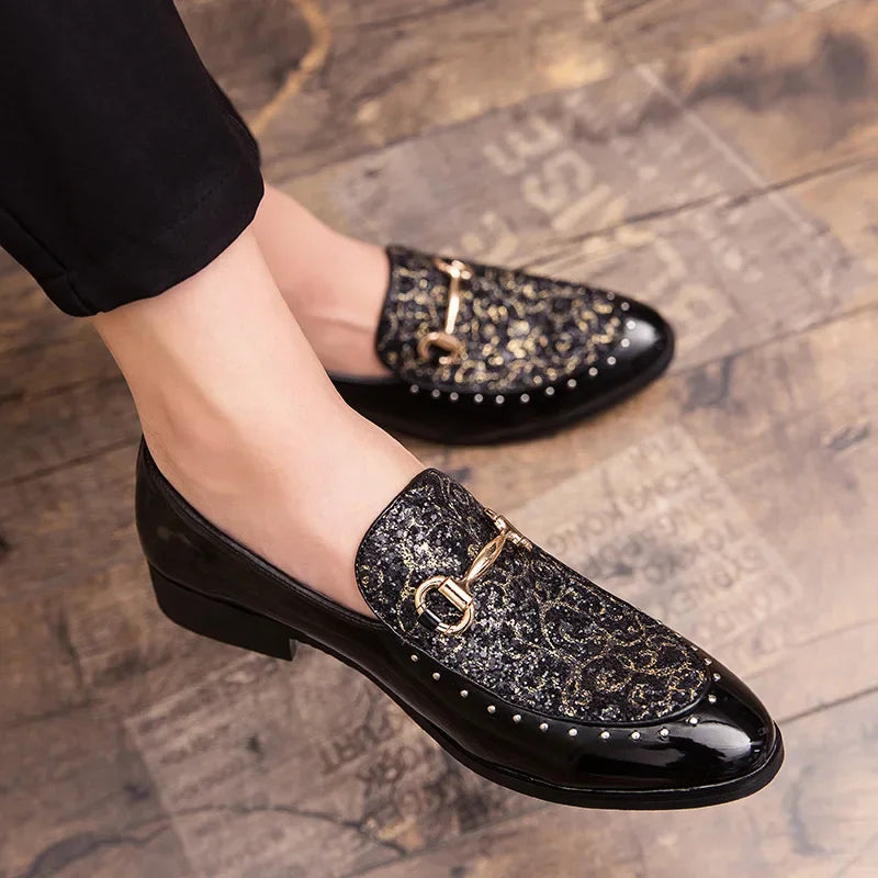 Men Shiny Leather Loafers Shoes