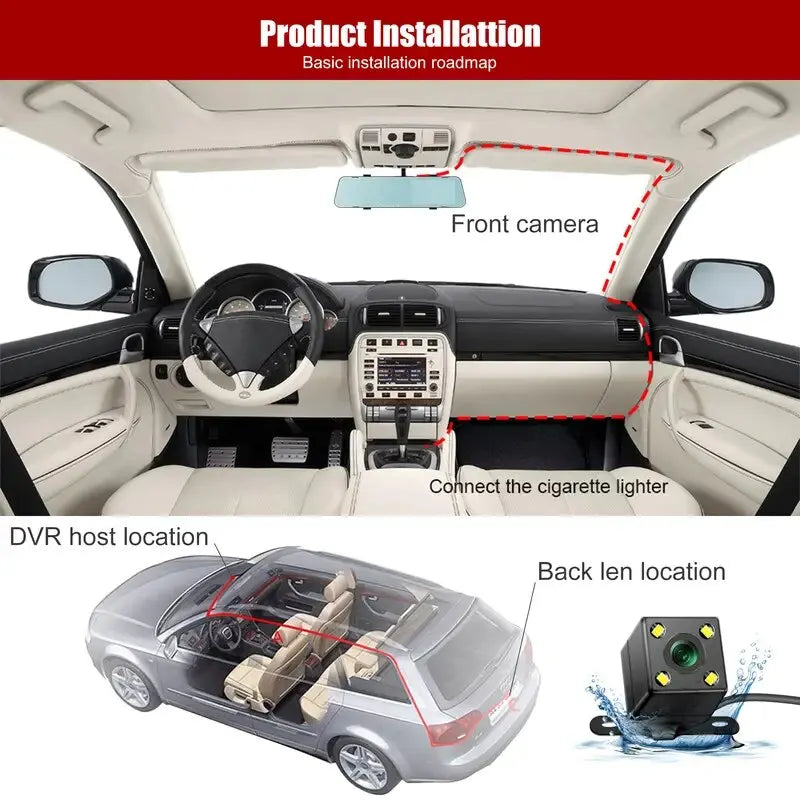 Car DVR HD 1080P 3-Lens Inside Vehicle Dash Cam