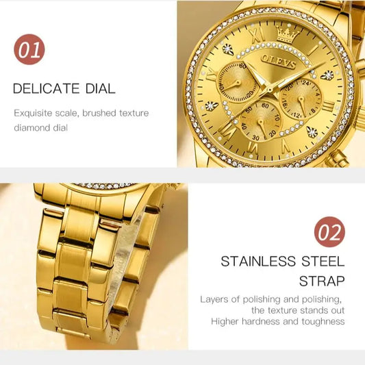 Elegant Luxury Diamond Gold Ladies Watch