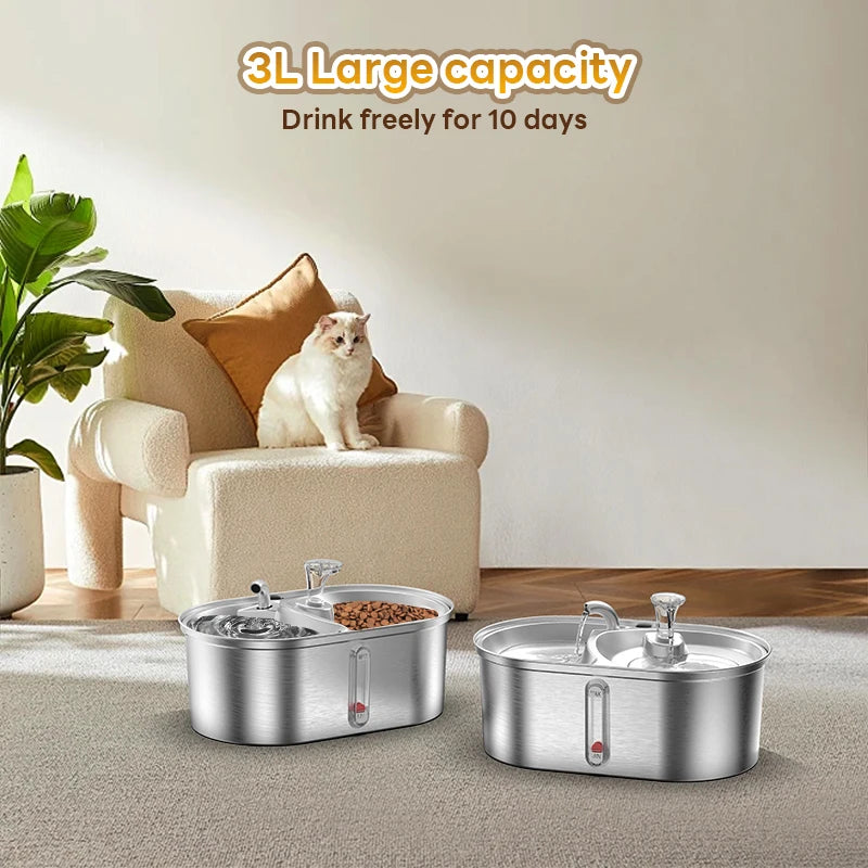 0.8GAL 2-IN-1 Automatic Stainless Steel Pet Water Fountain