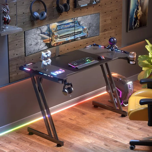 47 Inch Gaming Desk with LED Lights