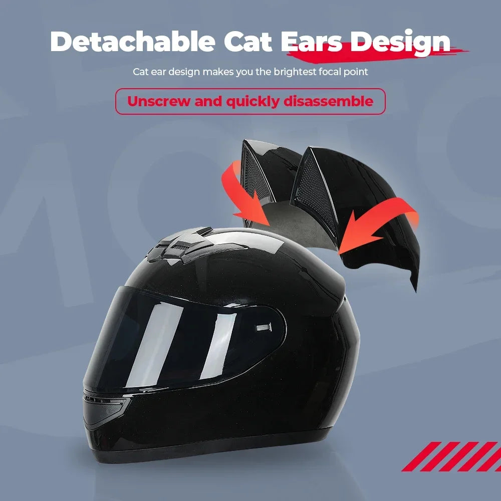 Full Face Cat Ear Detachable Motorcycle Helmet
