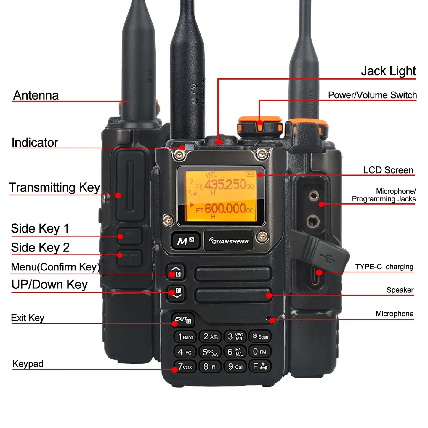 50-600MHz HF RX UV-K5 Walkie Talkie