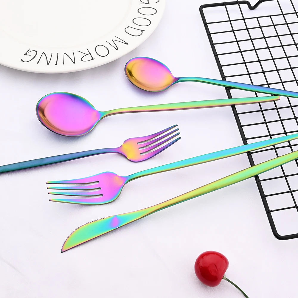 48Pcs Matte Mint Green Gold Tableware Silverware Set