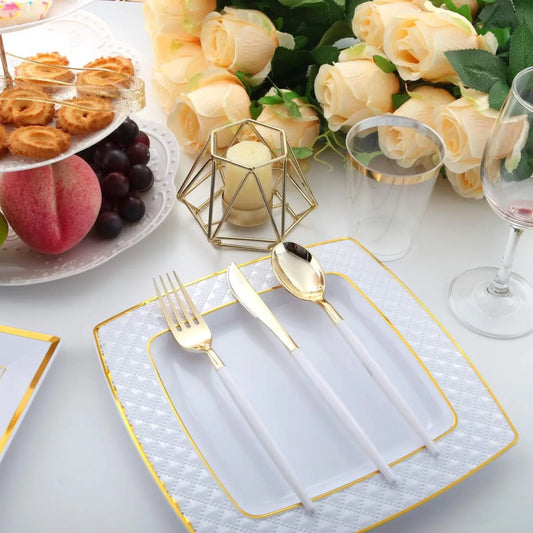 144Pcs Gold Plastic Silverware Set