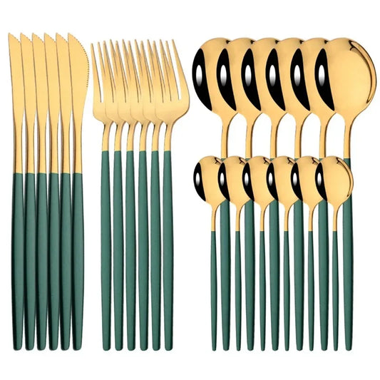 24pcs Black Western Dinnerware Silverware Sets