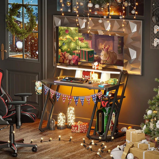 Computer Desk with Power Outlet & LED Lights