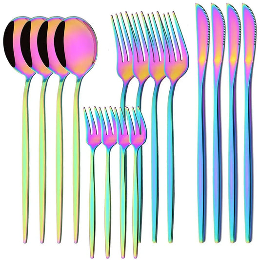 16Pcs Rainbow Dinnerware Silverware  Set