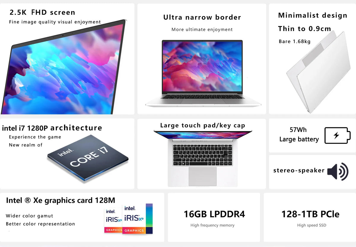 16 Inch Intel Core I7 1280P Laptops