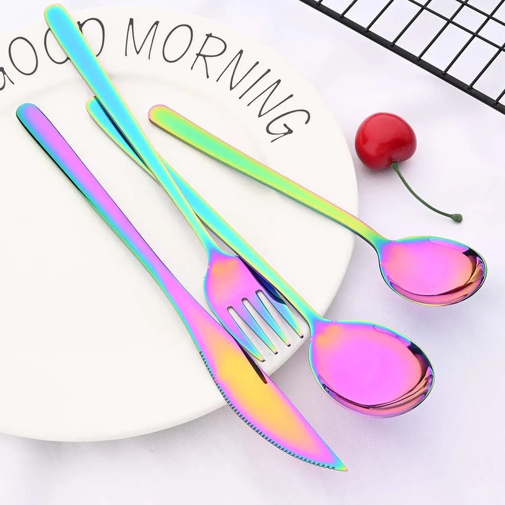 24Pcs Mirror Purple Tableware Cutlery Silverware Set