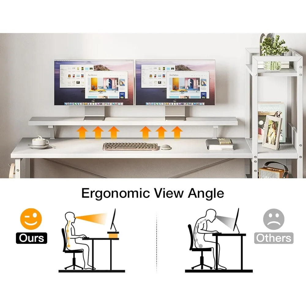 55 Inch Computer Desk with Storage Shelves