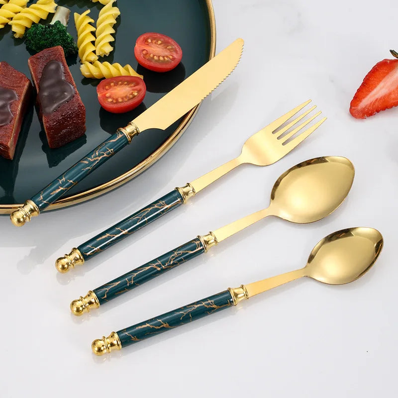 24Pcs Stainless steel tableware double beads set