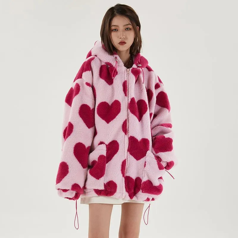 Women Love Printed Rabbit Fur Padded Jacket