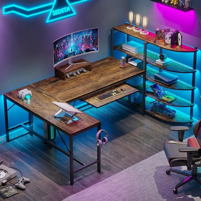 L Shaped Computer Desk with Storage Shelves