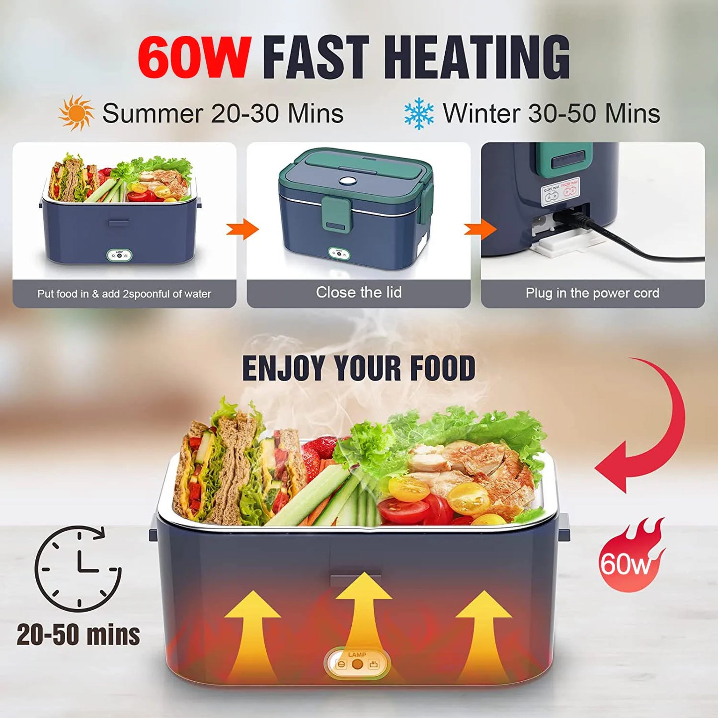 1.8L 60W Electric Lunch Box Food Heated