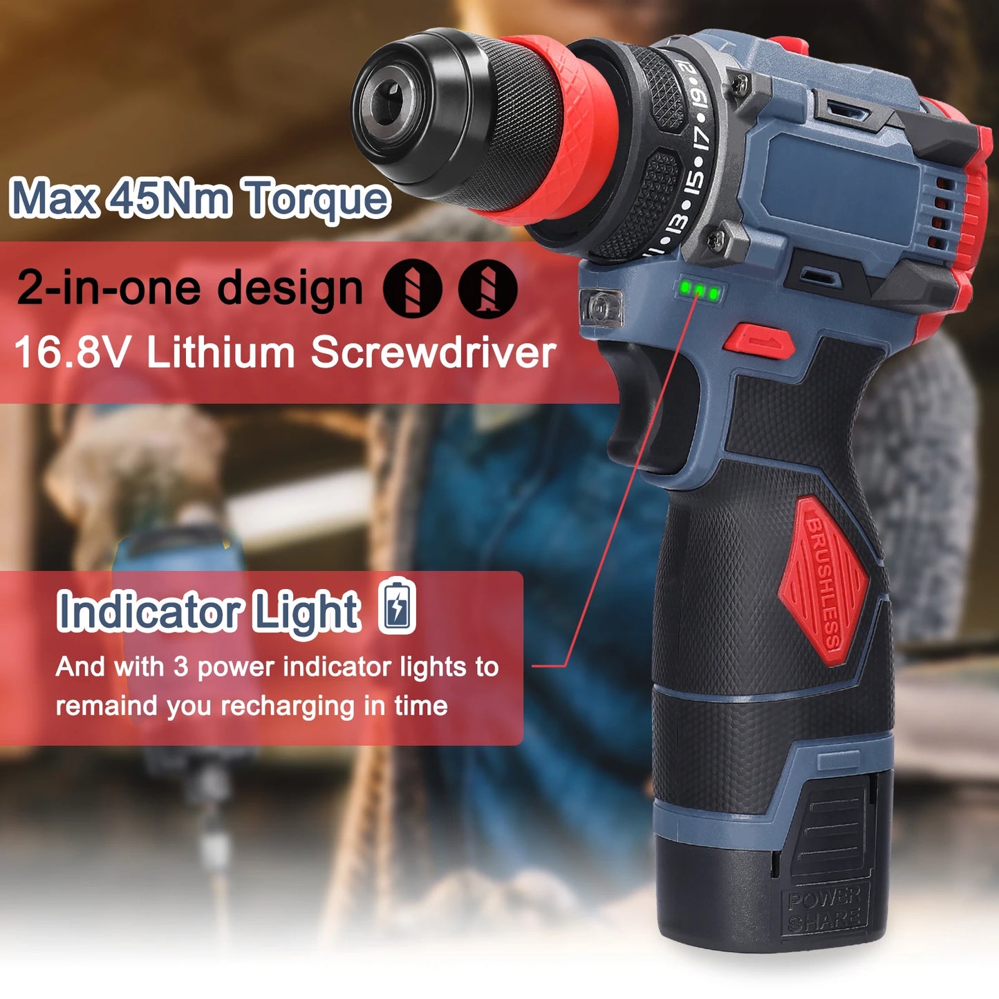 16.8V/21V 2in1 Lithium Drill Electric Screwdriver