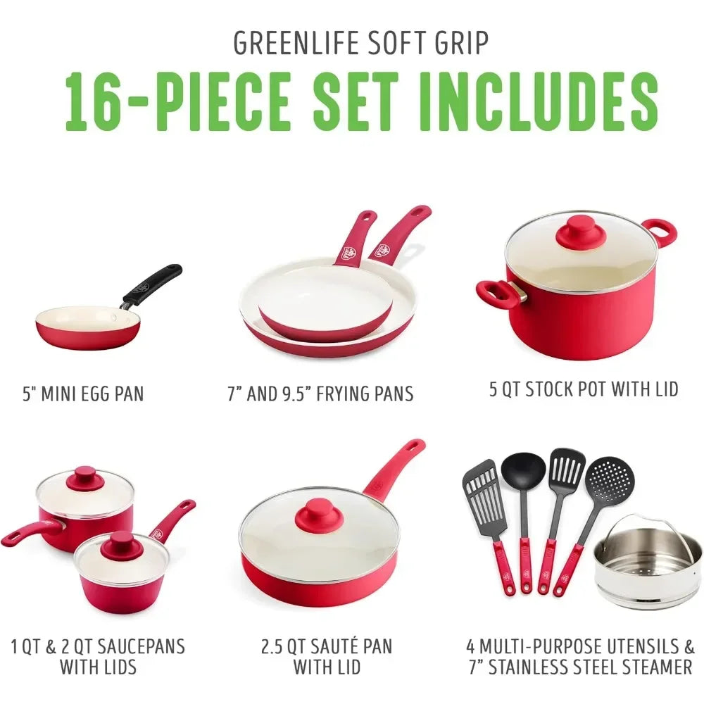 16 Piece Kitchen Pots and Frying Pans Set