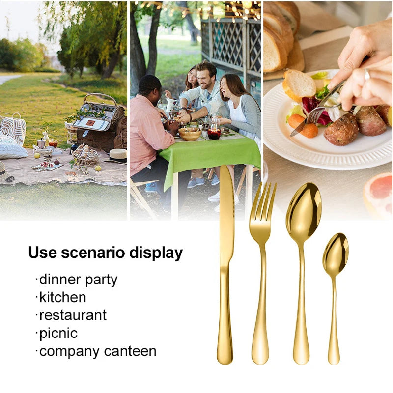 24/16/8 Pcs Dinnerware Gold Silverware Set