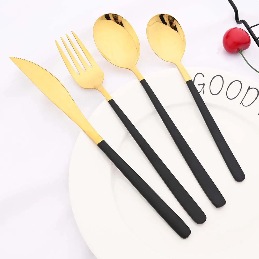 24Pcs Mirror Purple Tableware Cutlery Silverware Set