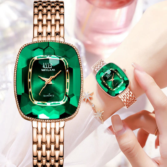 Green Diamond Style Luxury Women Wrist Watch