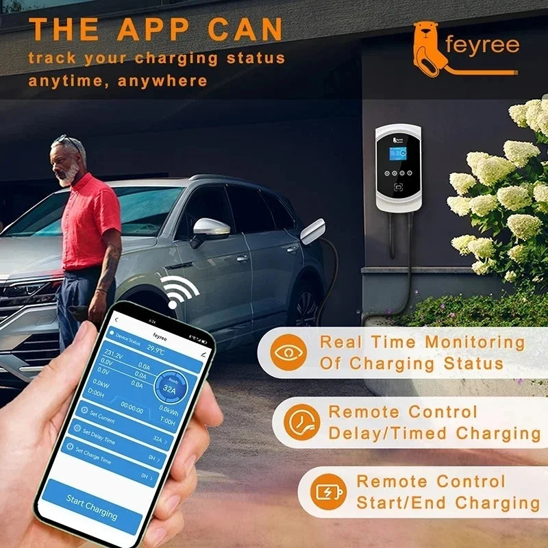 32A 7.6KW Type2 Cable Car EV Charger
