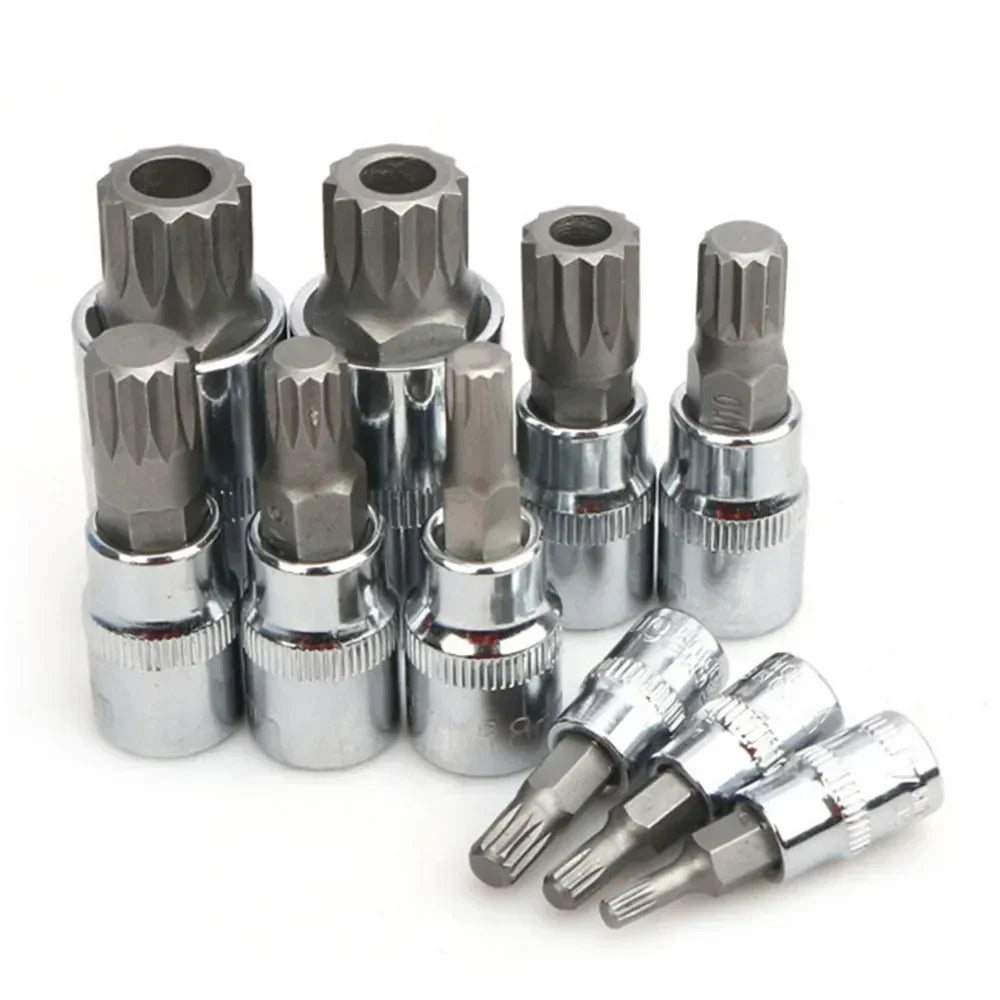 10 Pcs XZN 12 Point Triple Square Spline Bit Socket Set