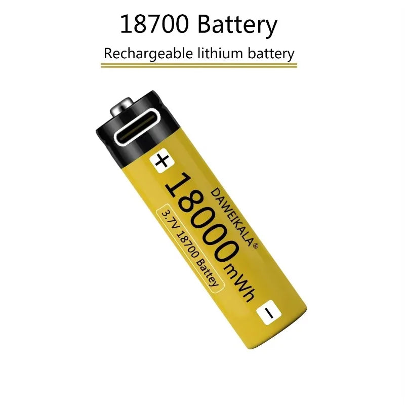USB Type-C 18700 3.7V 18000mWh USB Rechargeable 18650 Battery