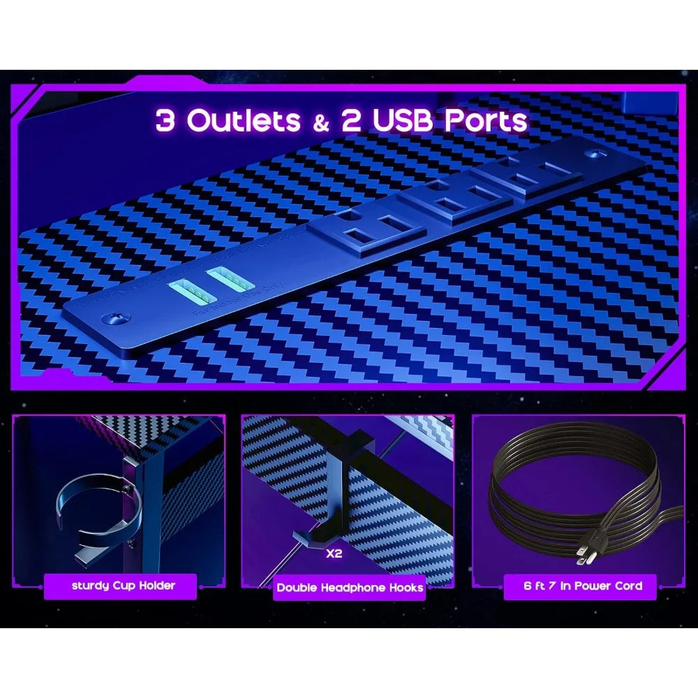 L Shaped Gaming Computer Desk with LED Lights