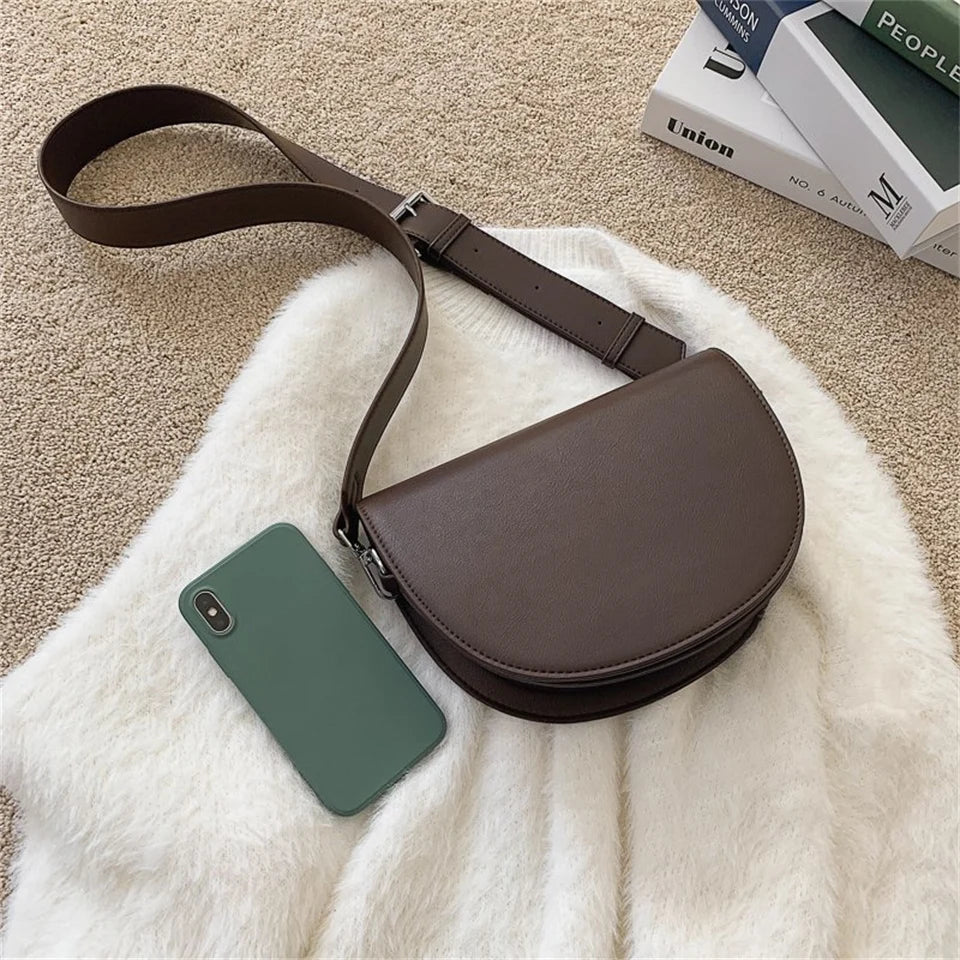 Retro Solid Color Saddle Women Handbags