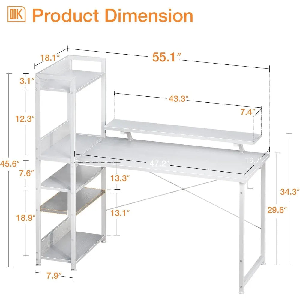 55 Inch Computer Desk with Storage Shelves