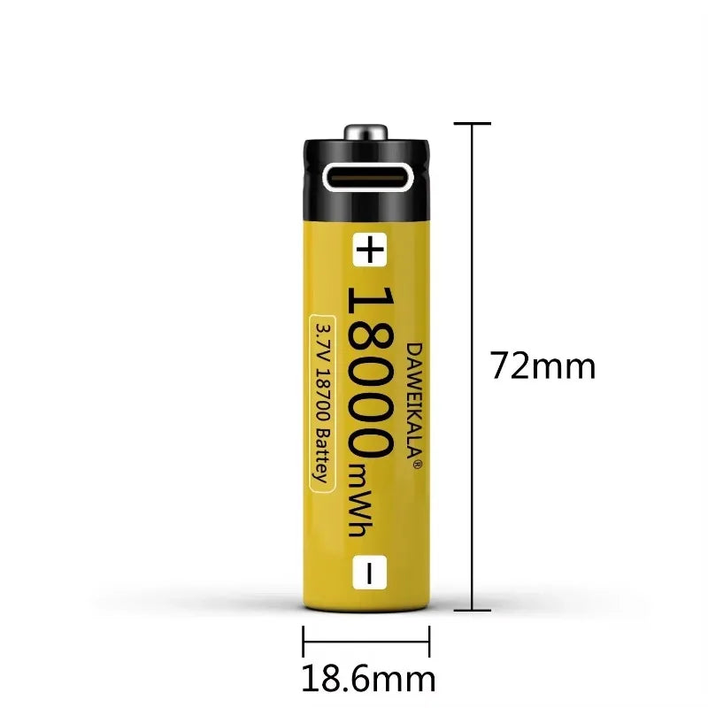 USB Type-C 18700 3.7V 18000mWh USB Rechargeable 18650 Battery