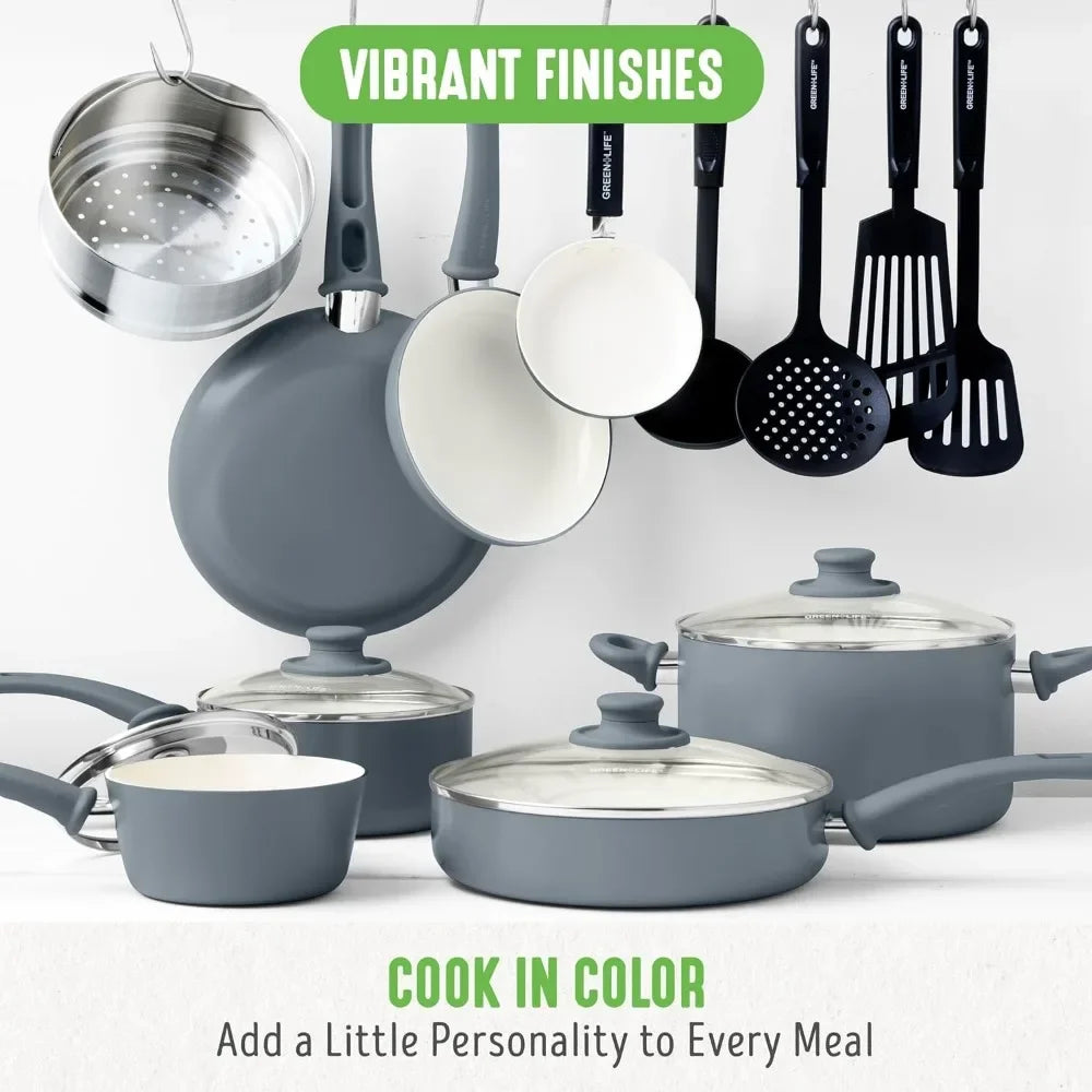 16 Piece Kitchen Cookware Pots and Frying Set
