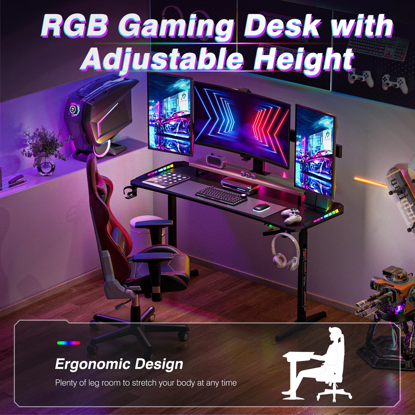 Height Adjustable Gaming Desk