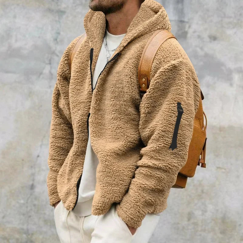 Men Fluffy Coats Vintage Zipper Fleece Jackets