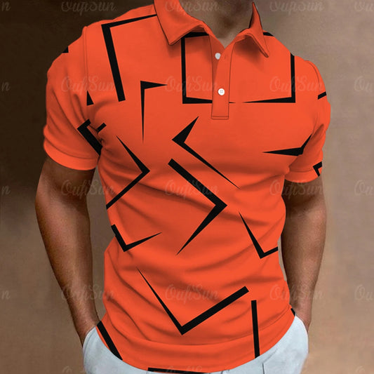 3D Thin Line Stripe Polo T Shirt