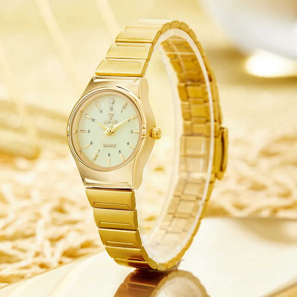 Ladies Luxury Golden Quartz Wristwatch
