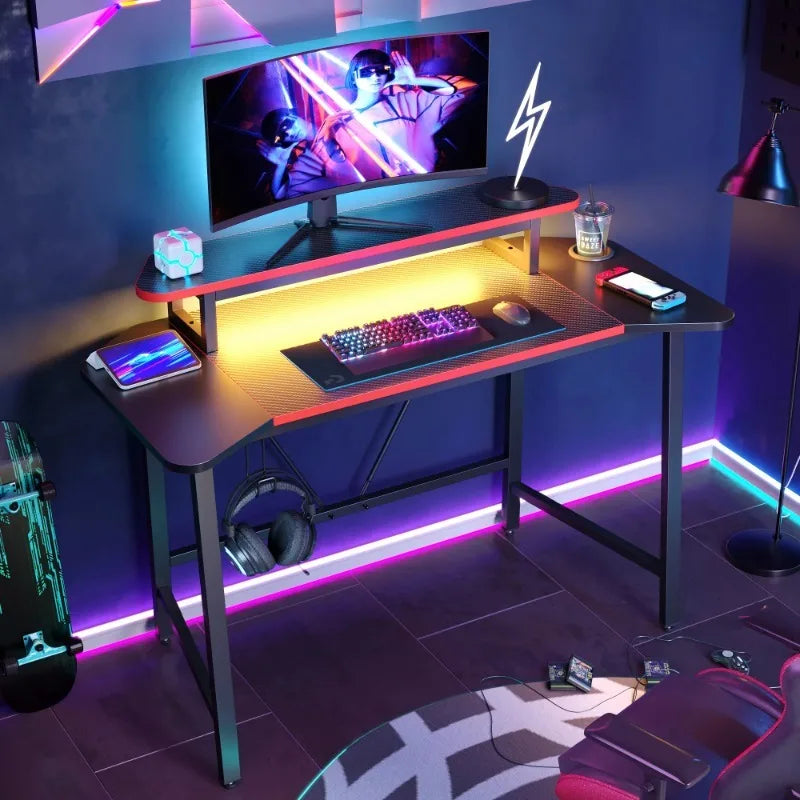 Computer Office Table with LED Lights & Monitor Stand