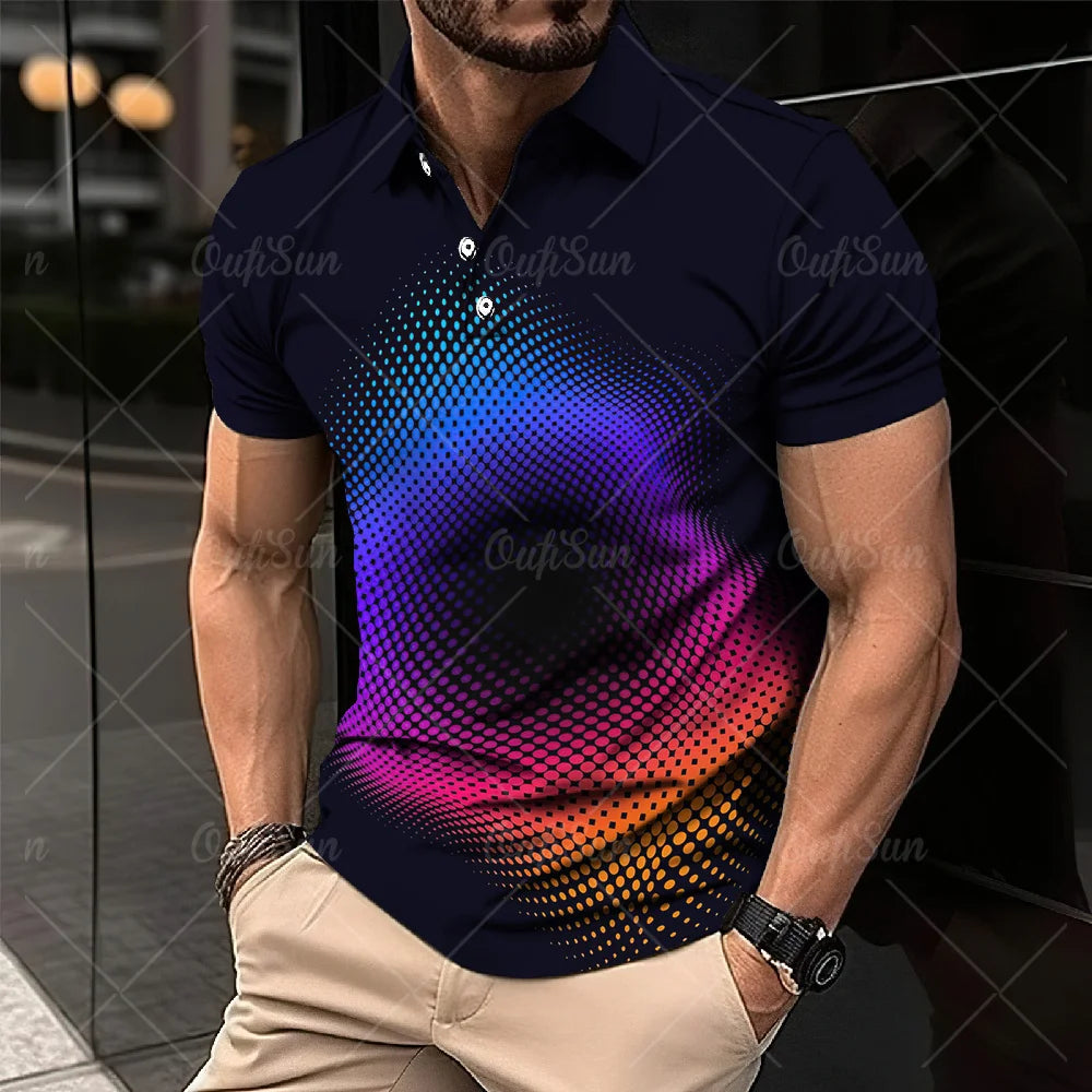 3D Thin Line Stripe Polo T Shirt