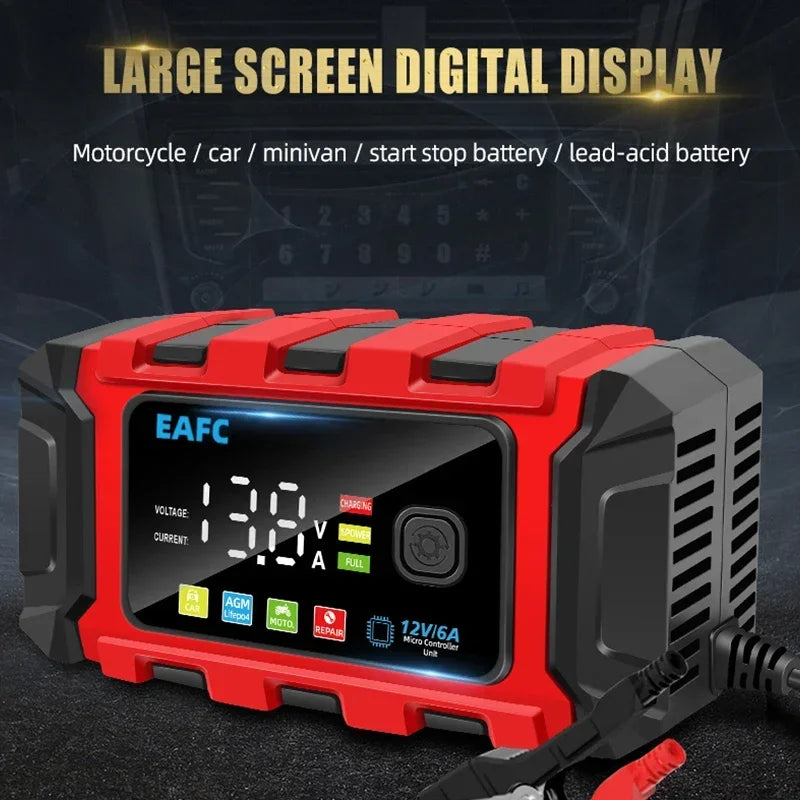 12V Car LCD Display Smart Fast Battery Charger