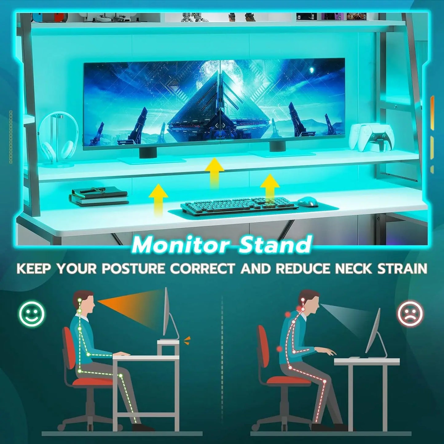 Gaming Desk 78.8'' with LED Lights
